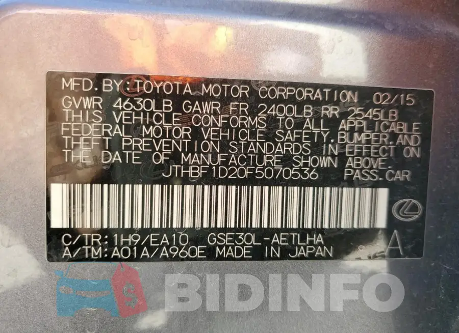 JTHBF1D20F5070536 Photo# 12