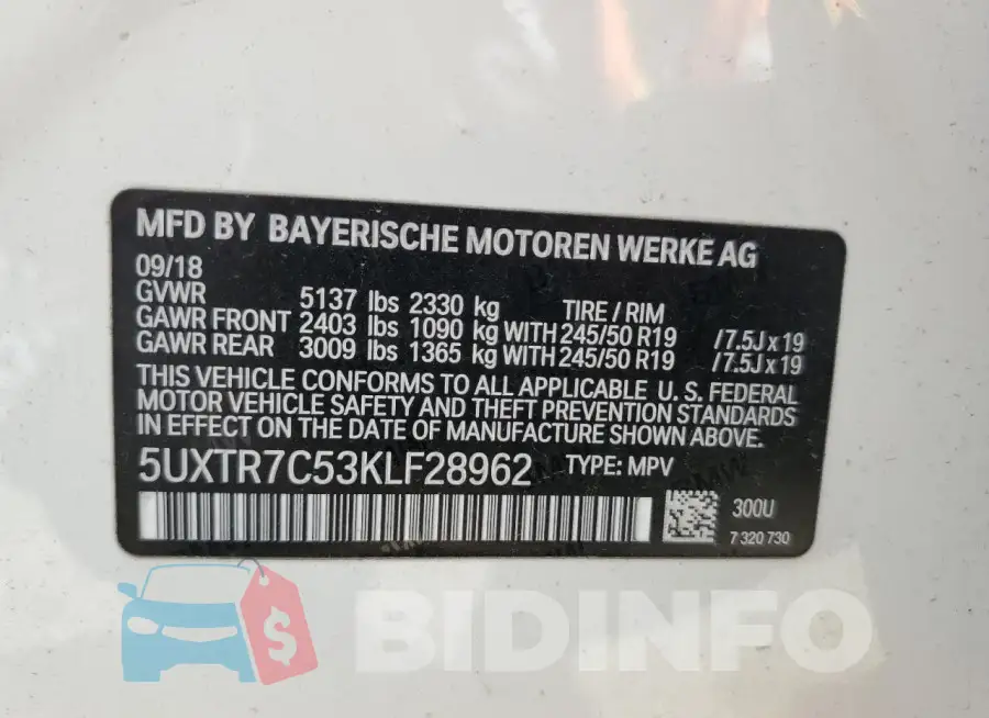 5UXTR7C53KLF28962 Photo# 12