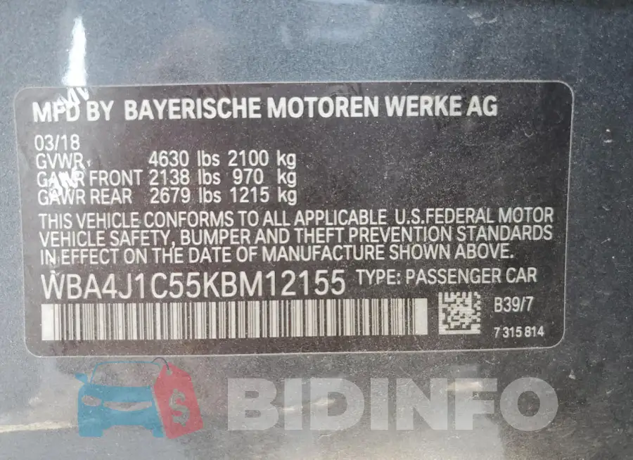 WBA4J1C55KBM12155 Photo# 13