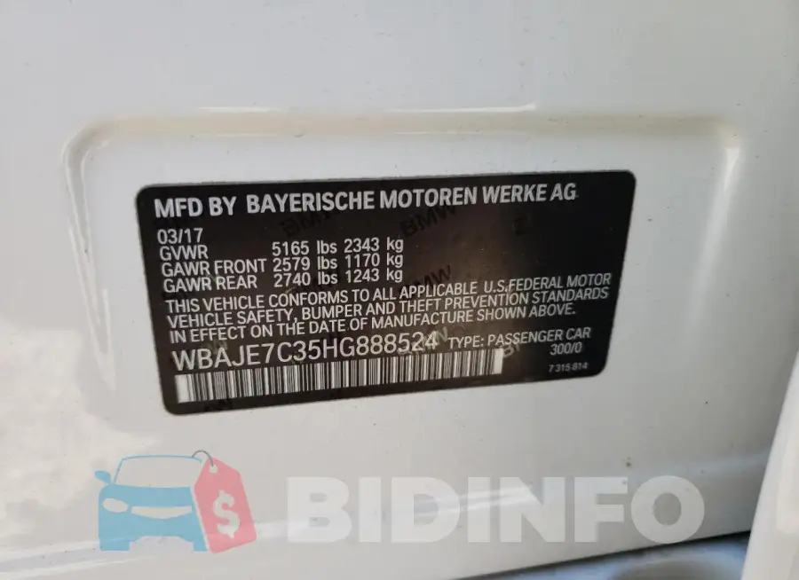 WBAJE7C35HG888524 Photo# 12