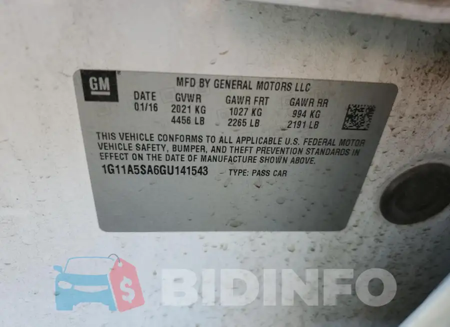 1G11A5SA6GU141543 Photo# 12