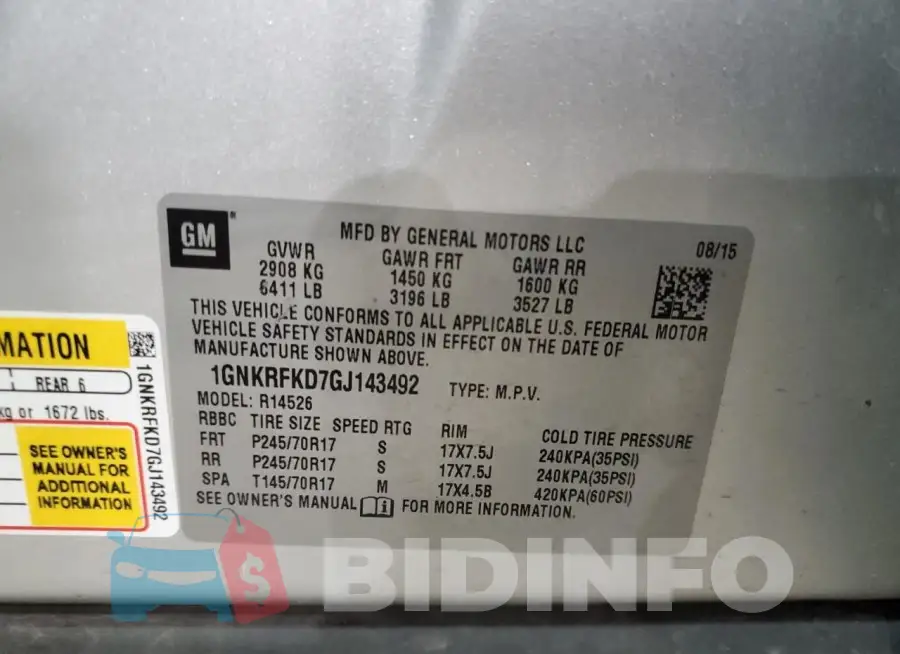 1GNKRFKD7GJ143492 Photo# 13