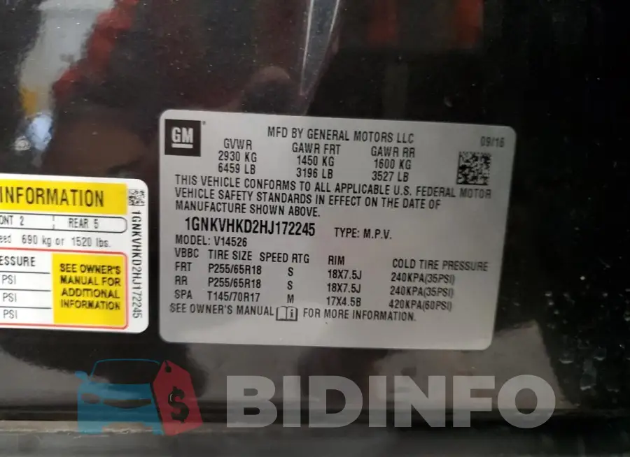 1GNKVHKD2HJ172245 Photo# 13
