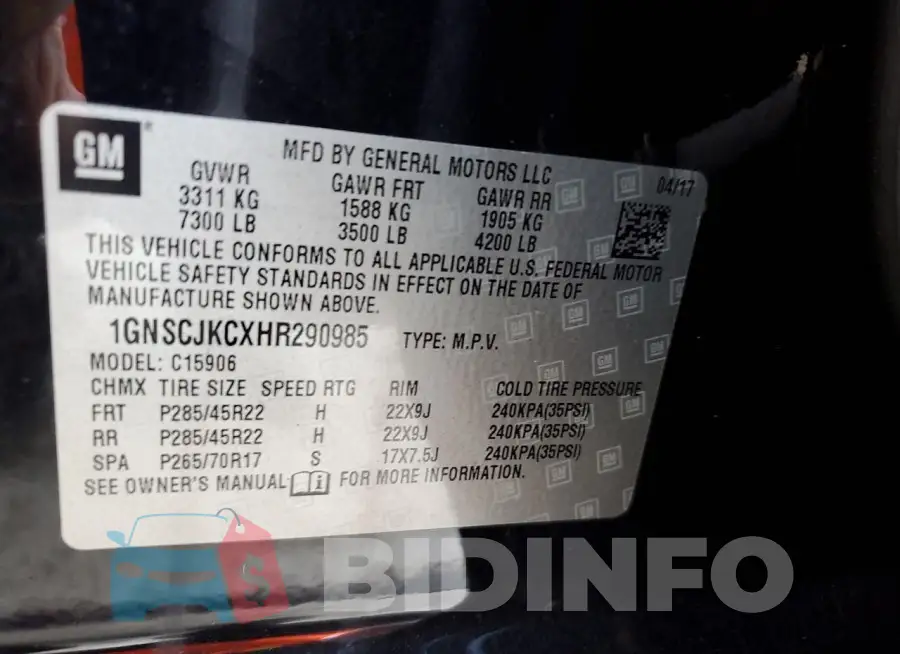 1GNSCJKCXHR290985 Photo# 13