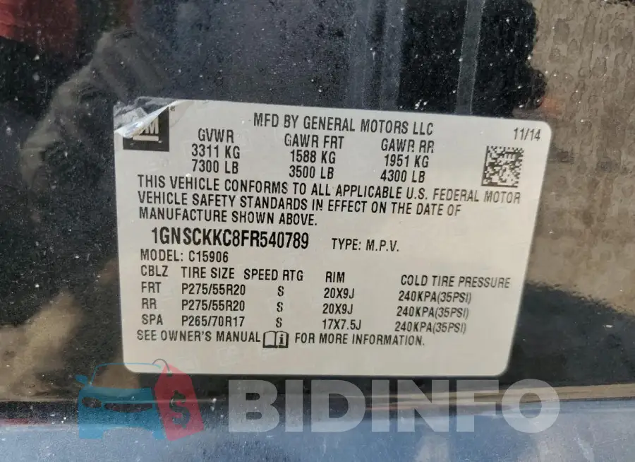 1GNSCKKC8FR540789 Photo# 14