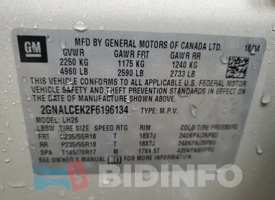 2GNALCEK2F6196134 Photo# 13