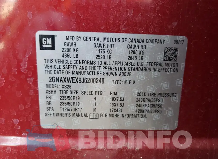 2GNAXWEX9J6200240 Photo# 13
