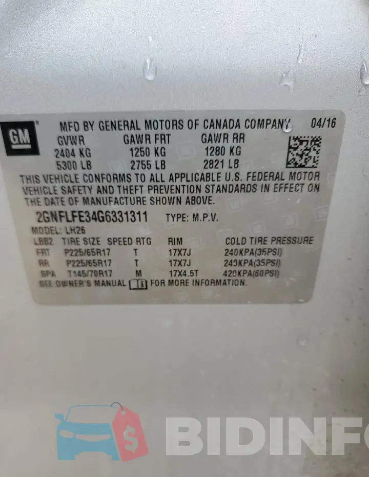 2GNFLFE34G6331311 Photo# 14