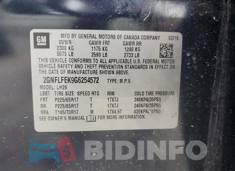 2GNFLFEK9G6254572 Photo# 13