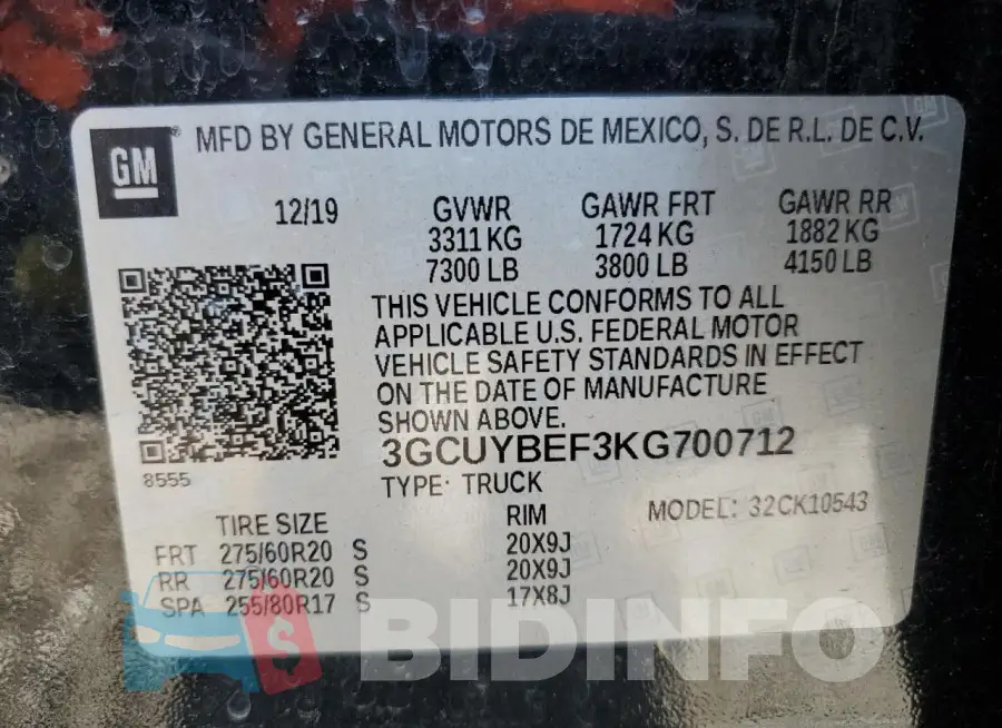 3GCUYBEF3KG700712 Photo# 12