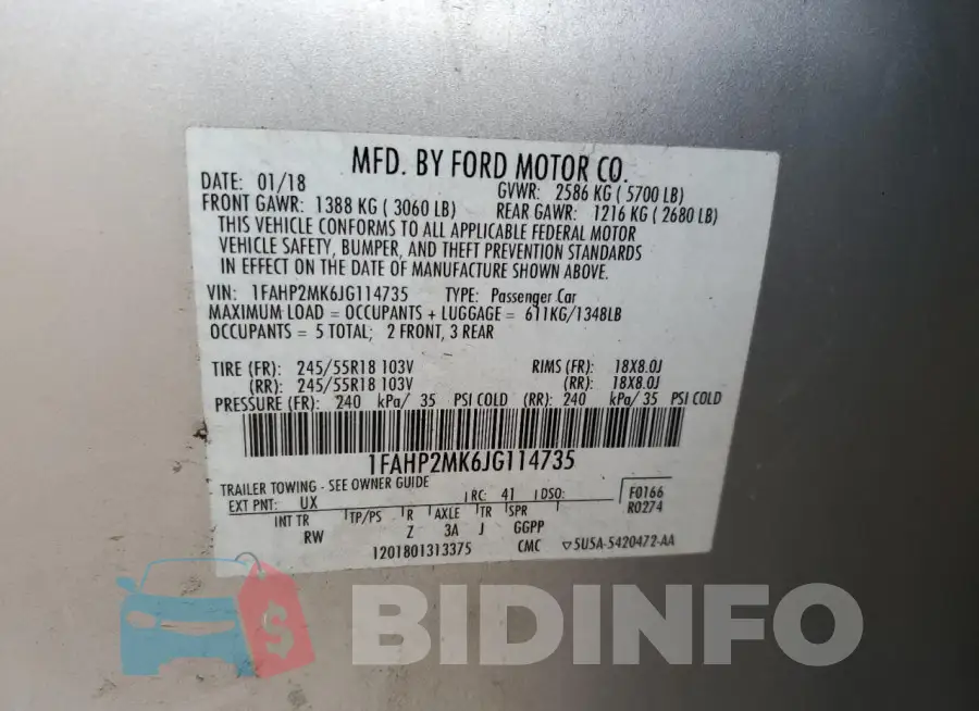 1FAHP2MK6JG114735 Photo# 13