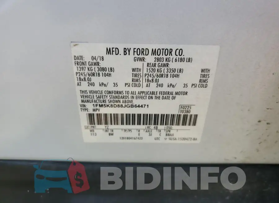 1FM5K8D88JGB64471 Photo# 13