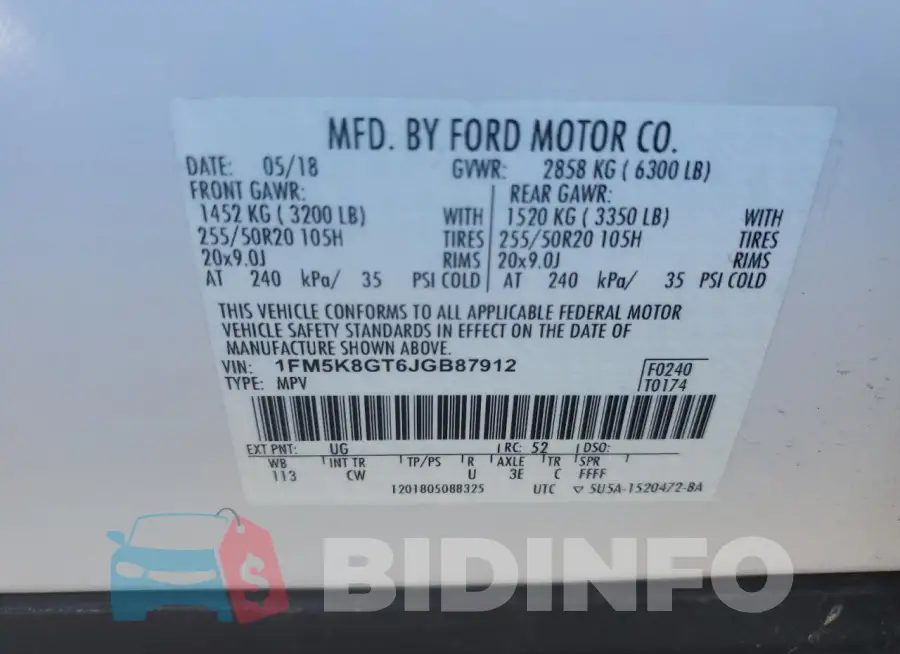 1FM5K8GT6JGB87912 Photo# 13