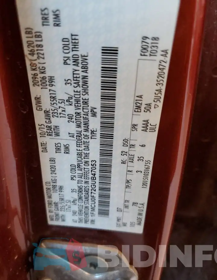 1FMCU0F72GUB47053 Photo# 13