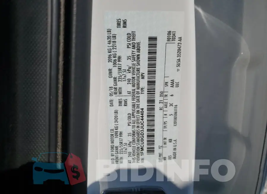 1FMCU0GD3JUC44404 Photo# 12