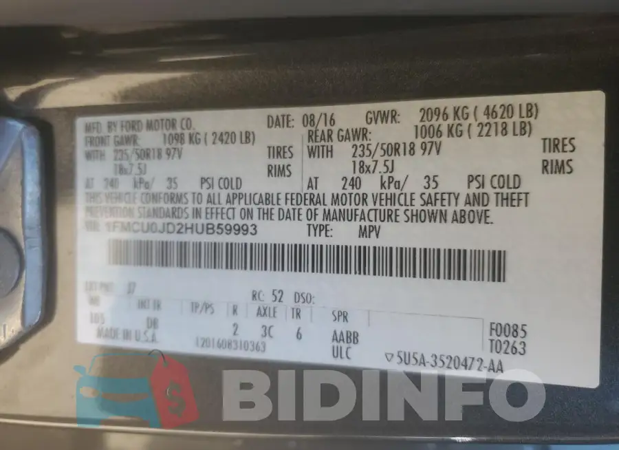 1FMCU0JD2HUB59993 Photo# 13