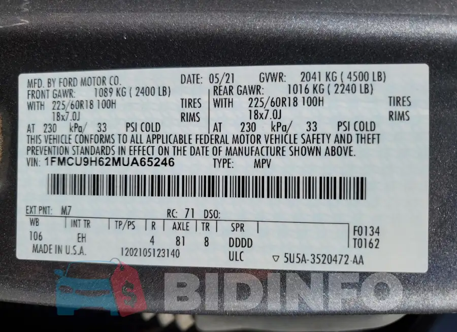 1FMCU9H62MUA65246 Photo# 14