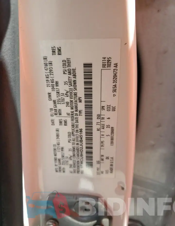 1FMCU9HD2JUB45186 Photo# 13