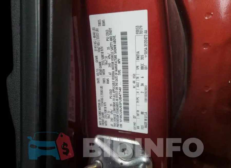 1FMCU9J93FUB47140 Photo# 13
