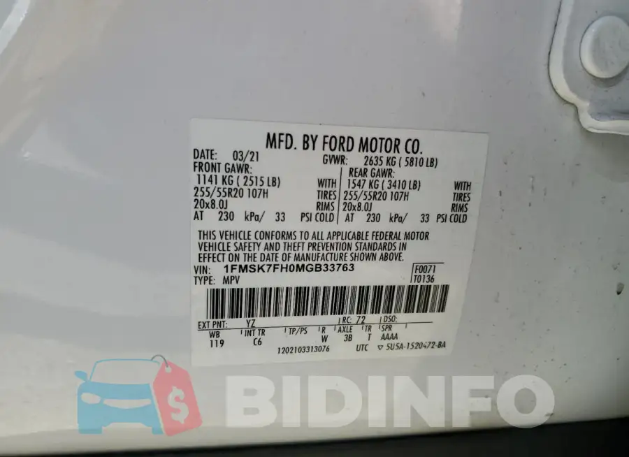 1FMSK7FH0MGB33763 Photo# 14