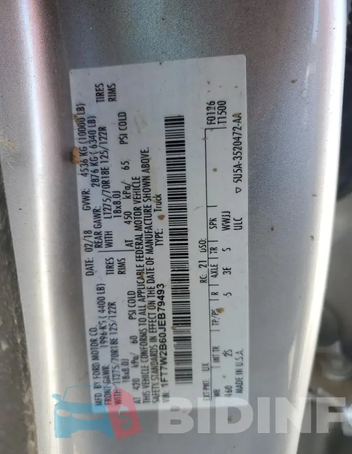 1FT7W2B60JEB79493 Photo# 13