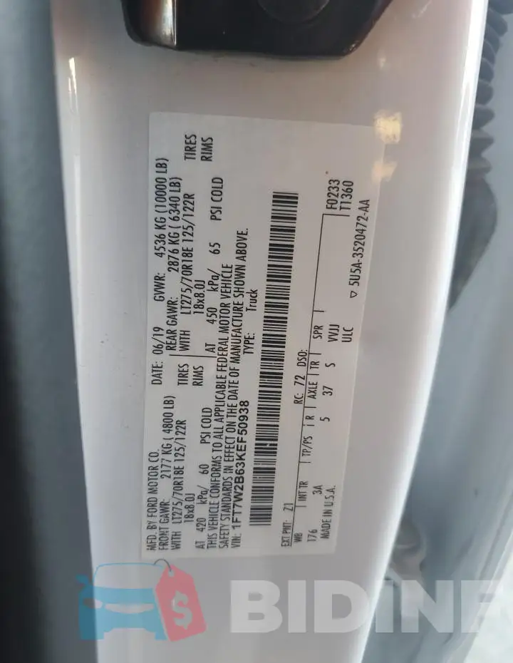 1FT7W2B63KEF50938 Photo# 13