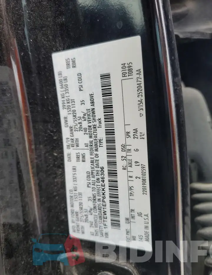 1FTEW1EP6KKE46306 Photo# 12