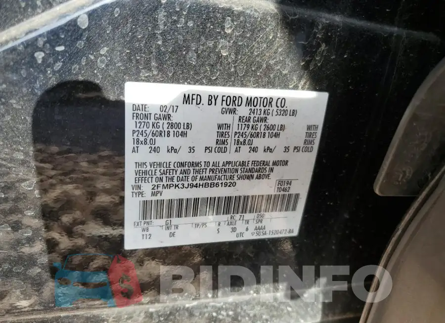 2FMPK3J94HBB61920 Photo# 12
