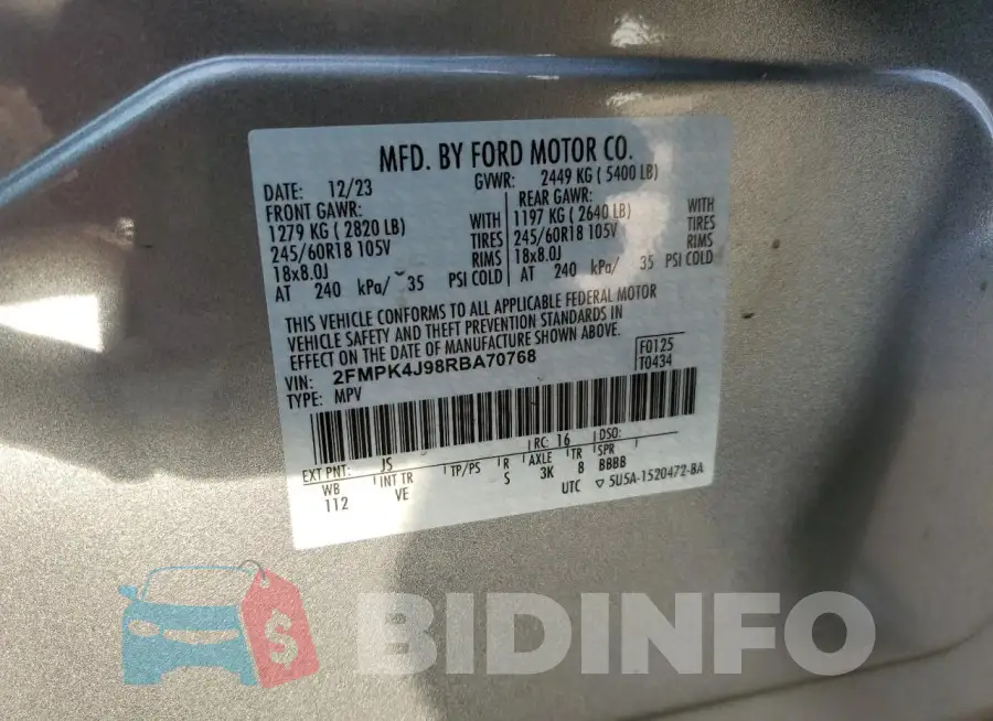 2FMPK4J98RBA70768 Photo# 13