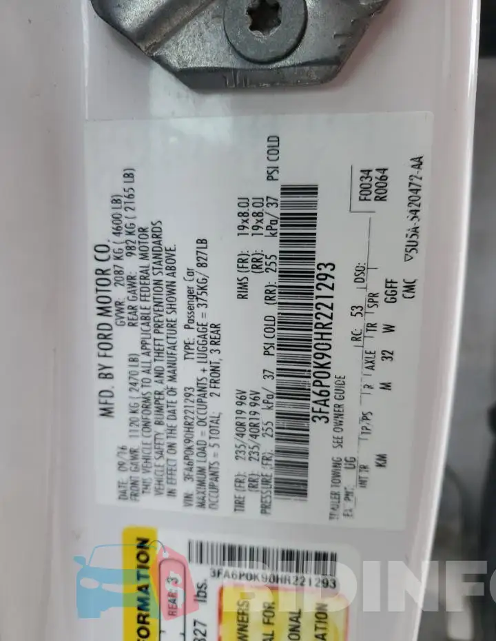 3FA6P0K90HR221293 Photo# 12