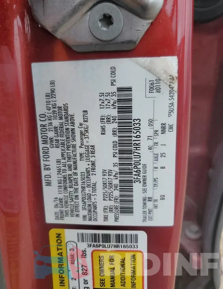 3FA6P0LU7HR165033 Photo# 12