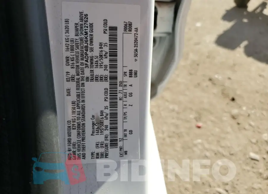 3FADP4BJ6KM127626 Photo# 12