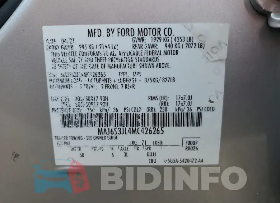 MAJ6S3JL4MC426265 Photo# 12