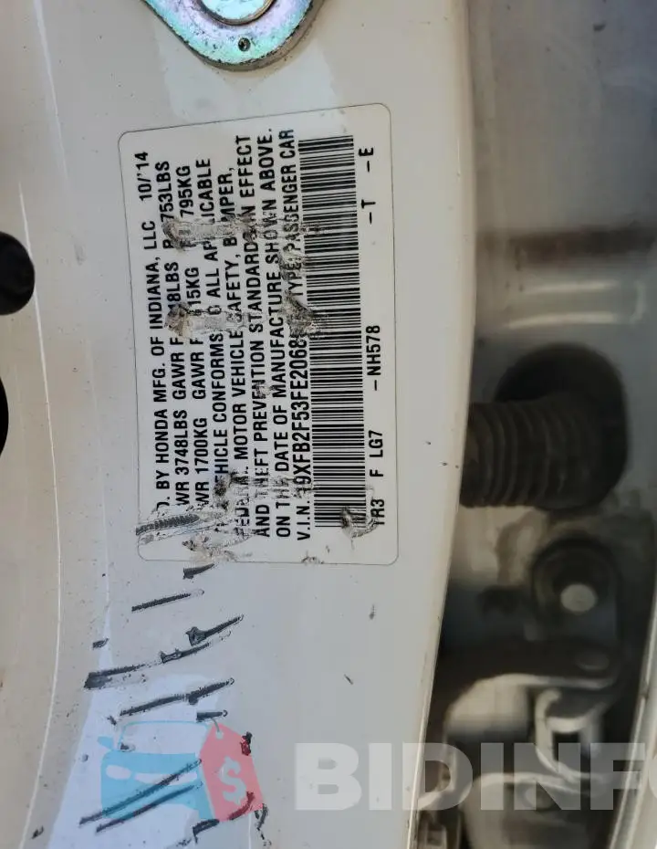 19XFB2F53FE206805 Photo# 13