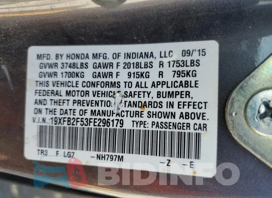 19XFB2F53FE296179 Photo# 13