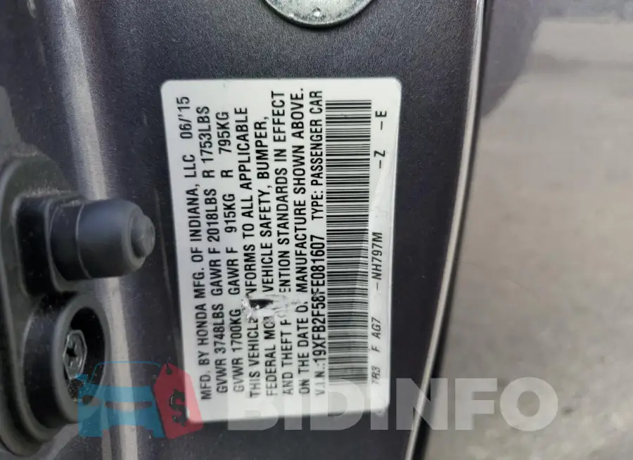 19XFB2F58FE081607 Photo# 13