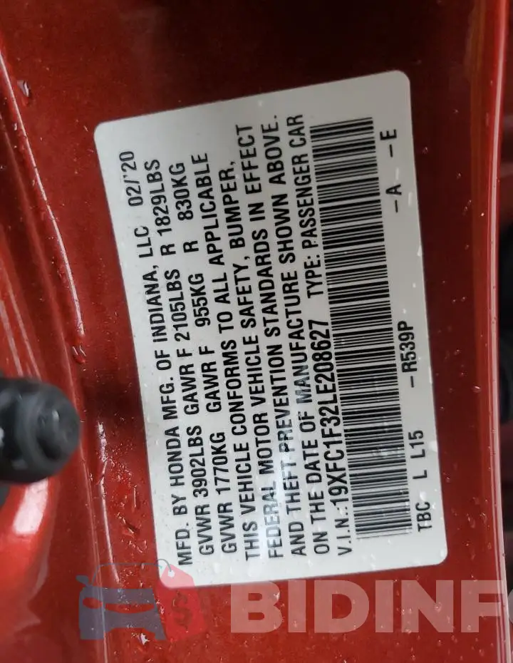 19XFC1F32LE208627 Photo# 12