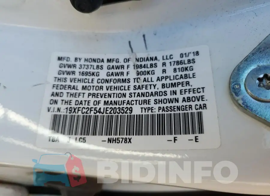 19XFC2F54JE203529 Photo# 12