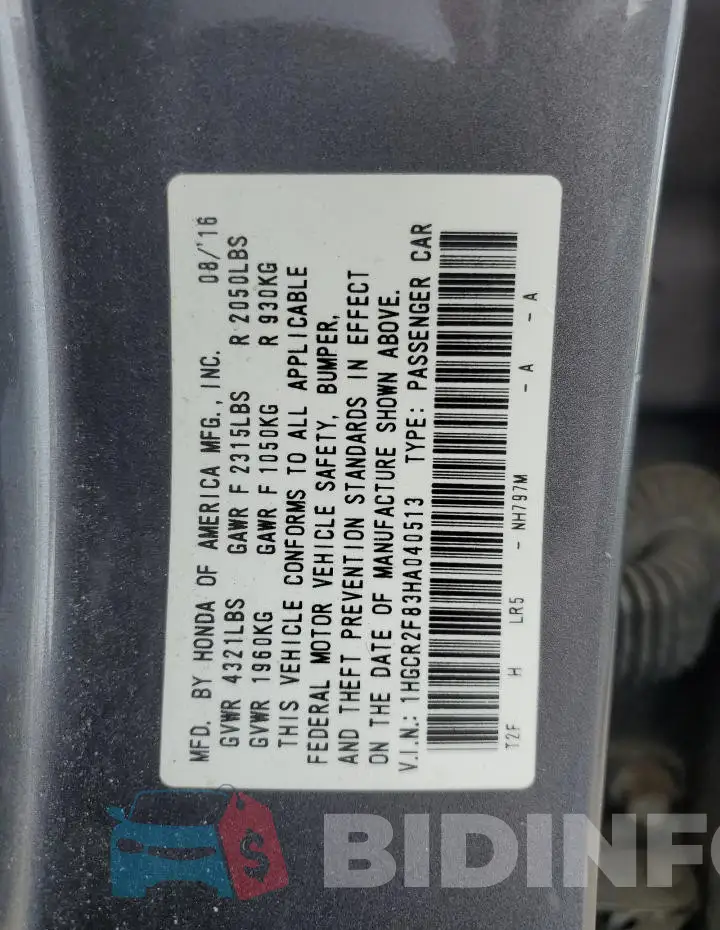 1HGCR2F83HA040513 Photo# 12