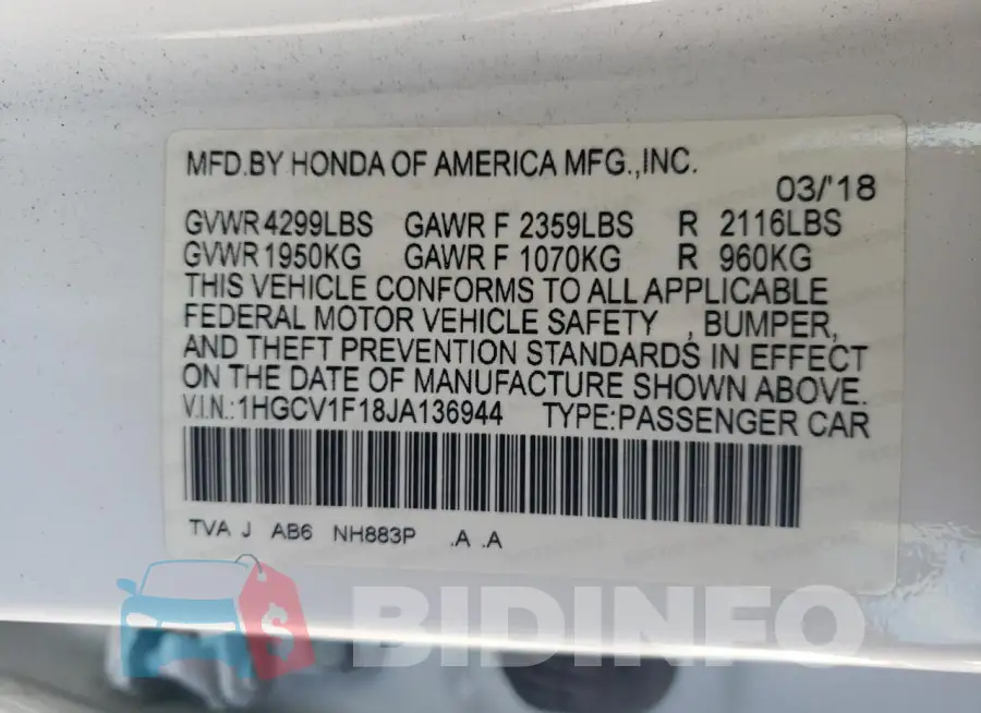 1HGCV1F18JA136944 Photo# 12