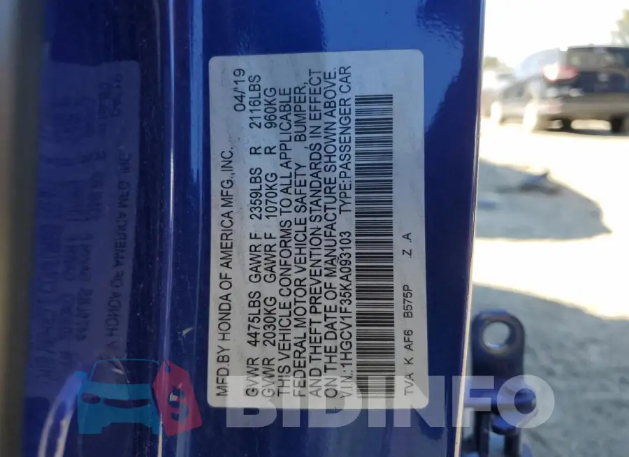 1HGCV1F35KA093103 Photo# 12