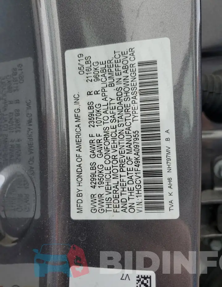 1HGCV1F49KA097955 Photo# 12