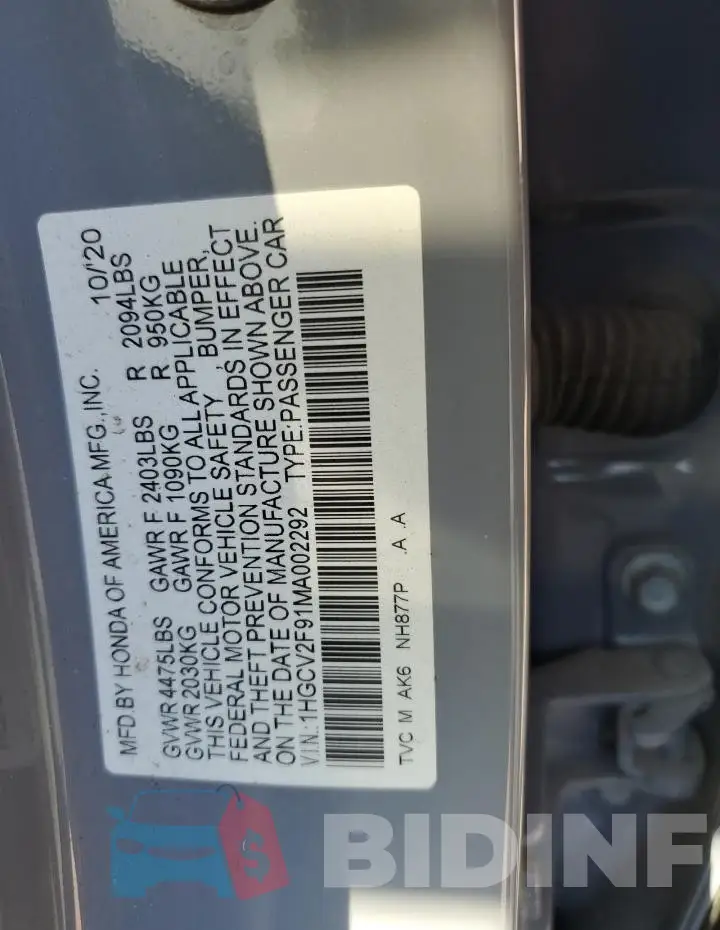 1HGCV2F91MA002292 Photo# 12