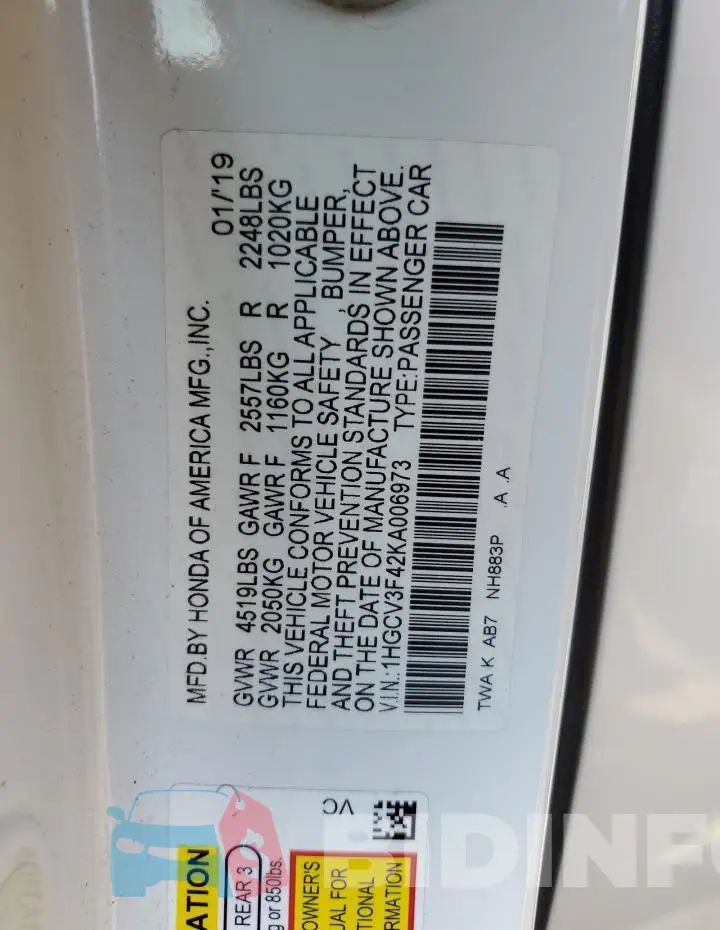1HGCV3F42KA006973 Photo# 13
