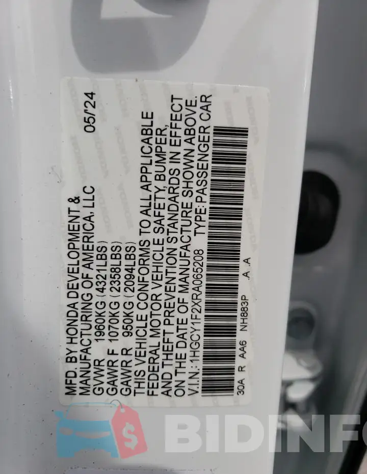 1HGCY1F2XRA065208 Photo# 12