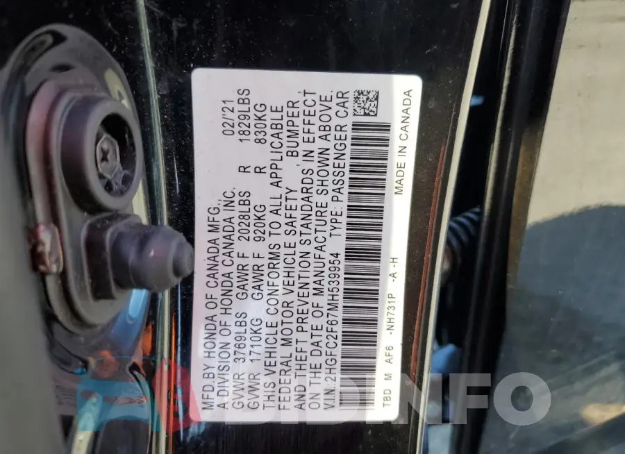 2HGFC2F67MH539954 Photo# 13