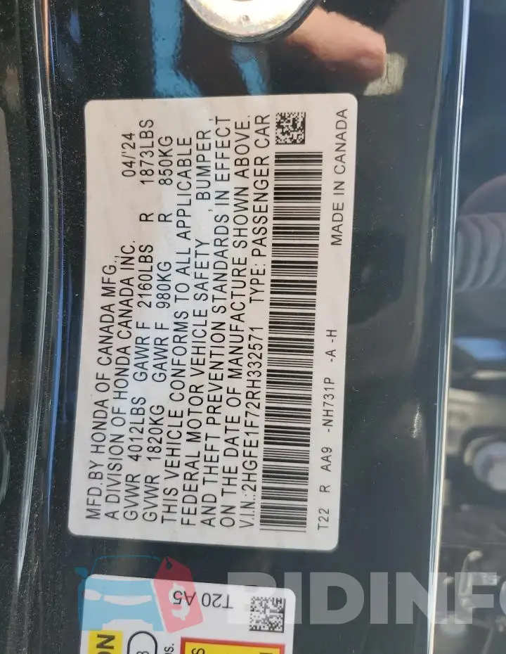 2HGFE1F72RH332571 Photo# 12