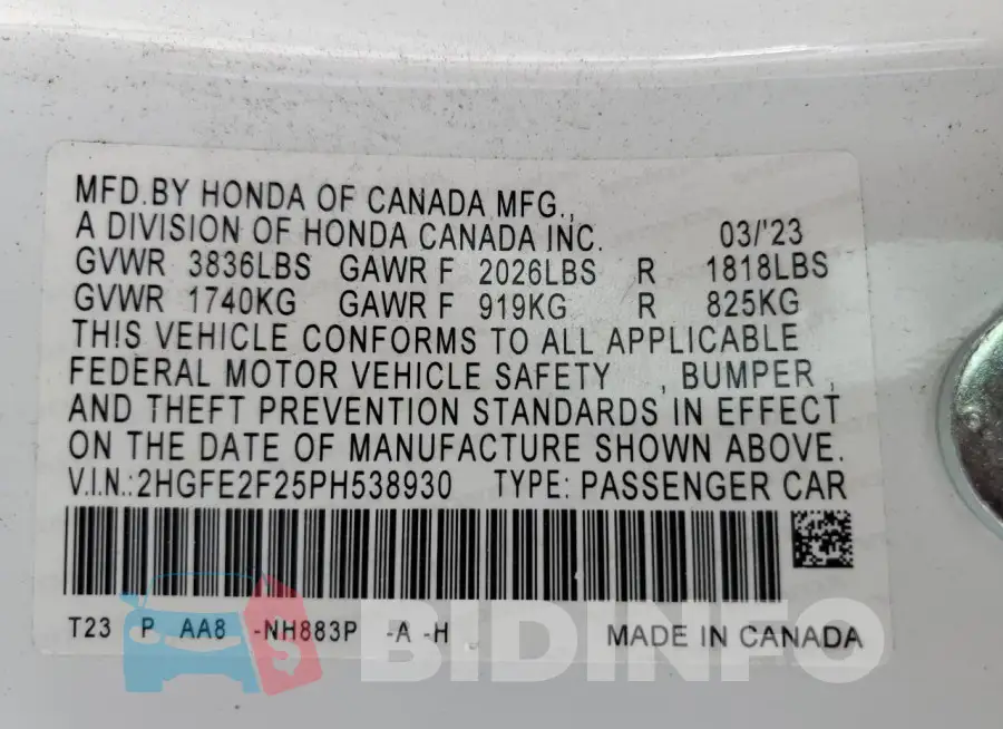 2HGFE2F25PH538930 Photo# 12