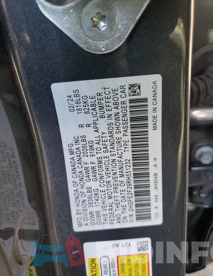 2HGFE2F29RH551232 Photo# 12