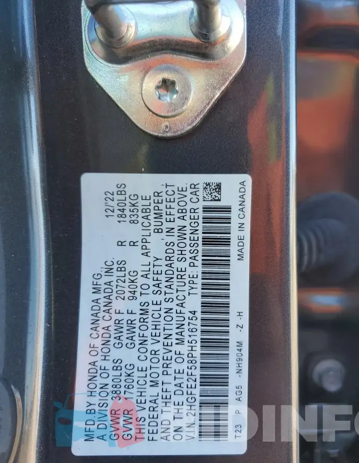 2HGFE2F58PH516754 Photo# 13